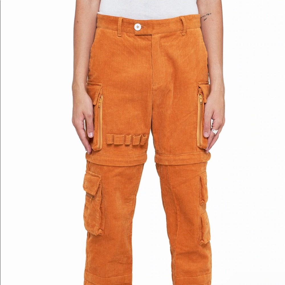 Designer Y T G Apricot Brown Corduroy Utility Tech Pants street style. NWOT